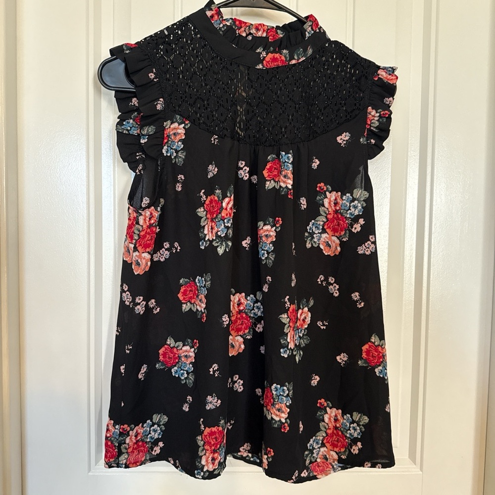 Lily White Black Floral Lace Top